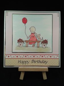 Hand painted birthday card of a girl with a balloon - by Cheeky Frog Handmade Cards