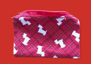 Hand sewn pink tartan purse with dogs - by Sew Fab