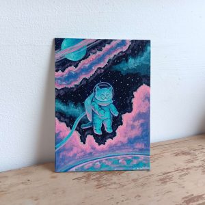 Hand painted astronaut cat on canvas - by Wallace Art Studio