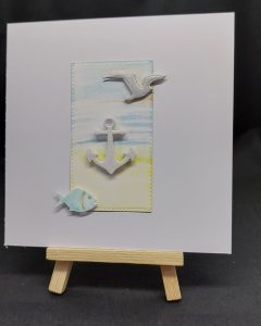 Handmade greetings card featuring fish, seagull and anchor - created by Bat Cave Cards