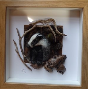 Framed felted art picture of a badger - by Woolly Jools