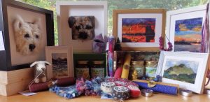 Selection of felted items and honey - by Woolly Jools