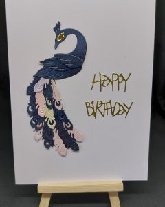 Handmade birthday card featuring a peacock - created by Bat Cave Cards