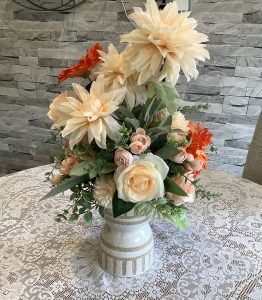 Realistic artificial flower arrangement in russet colours - by The Flower Pot