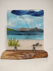Shoreline seascape, hand fused glass art - by Morvern Glass