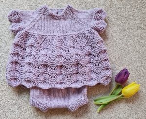 Hand knitted, lavender baby outfit - by Valtos Hand Knits