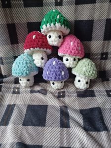Hand crocheted cute toadstools - created by Butterfly and Daisy Crochet