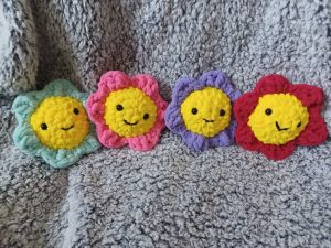 Hand crocheted smiley flowers - created by Butterfly and Daisy Crochet