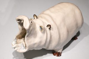 Pink ceramic hippo - by KilnCritters