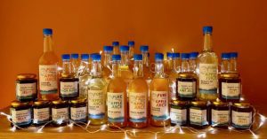 A display of apple juices and jellies - from Shandon Farm Juices and Jellies